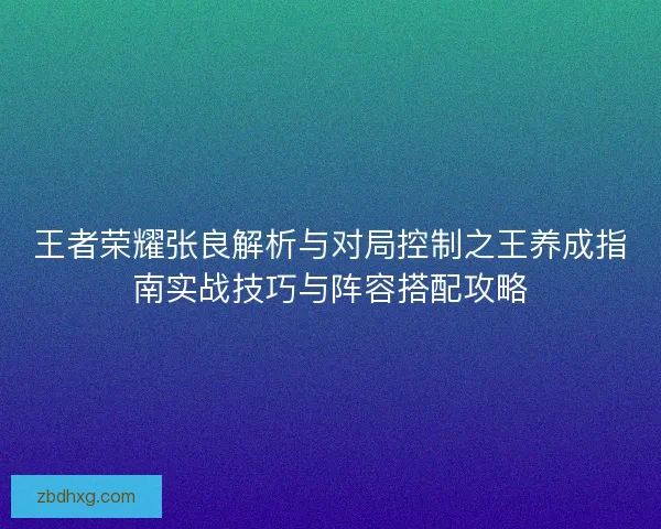 王者荣耀张良解析与对局控制之王养成指南实战技巧与阵容搭配攻略