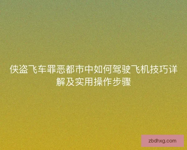 侠盗飞车罪恶都市中如何驾驶飞机技巧详解及实用操作步骤